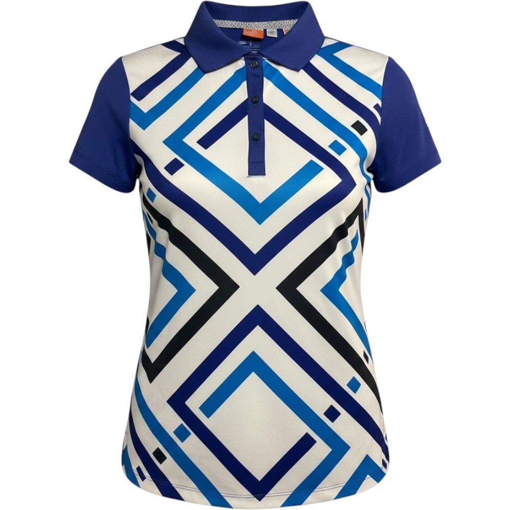 Puma Golf Women's DryCell Short Sleeve Polo Shirt Geometric Blue White Size S Ex